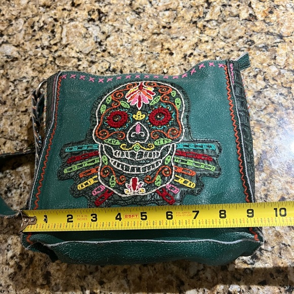 Delila Embroidered Green Skeleton Crossbody Leather Bag - Picture 9 of 11